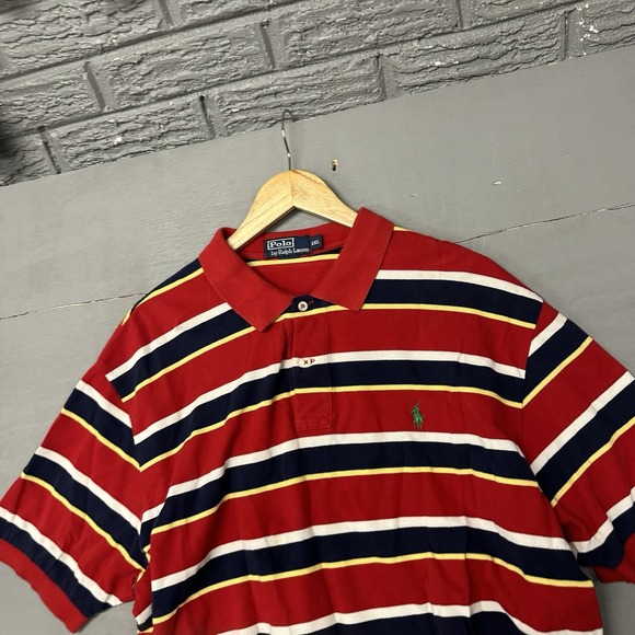 Polo Ralph Lauren Polo Shirt Mens XL Red Blue Striped Custom Fit Vintage 90s y2k - Picture 1 of 3
